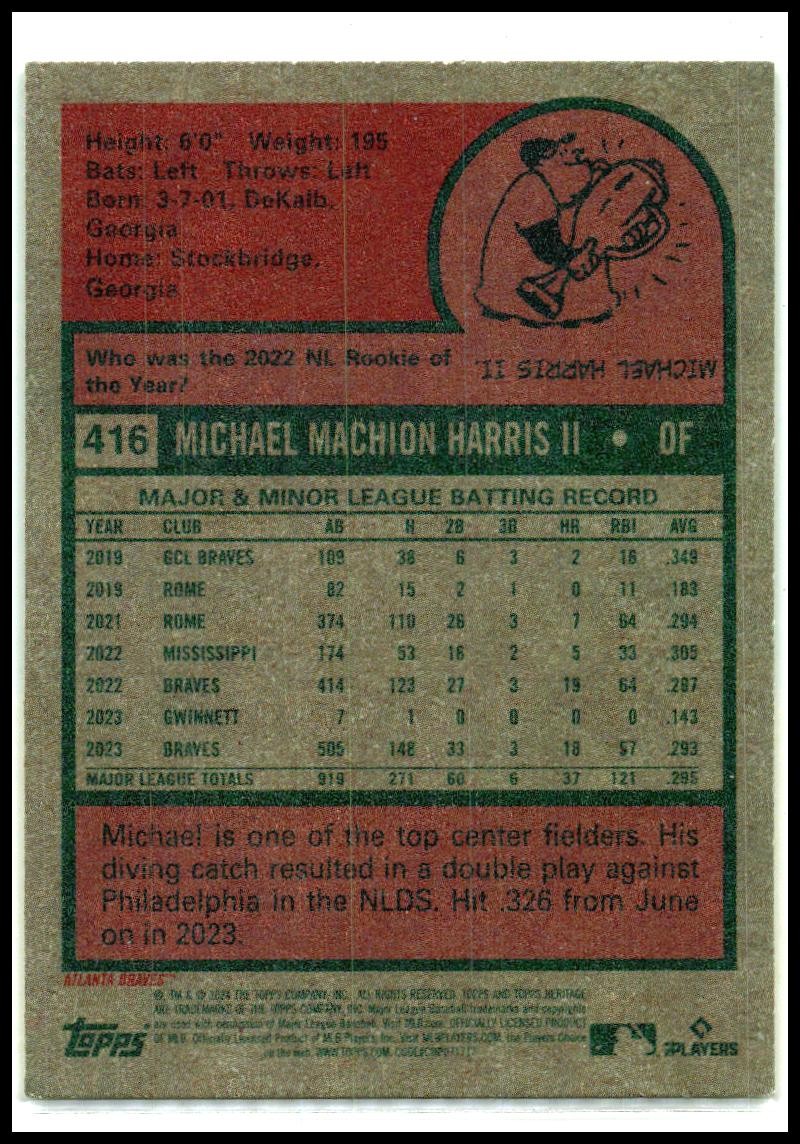 2024 Topps Heritage #416 Michael Harris II Atlanta Braves