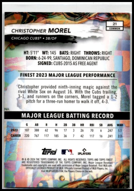 2024 Finest #21 Christopher Morel Chicago Cubs