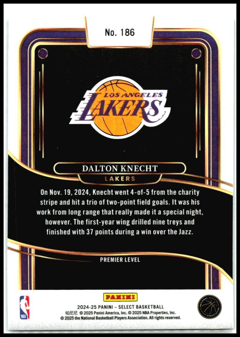 2024-25 Panini Select blue #186 Dalton Knecht Rookie Los Angeles Lakers
