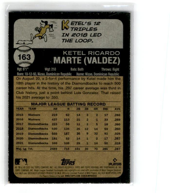 2022 Topps Heritage Chrome Blue Sparkle #163 Ketel Marte Arizona Diamondbacks