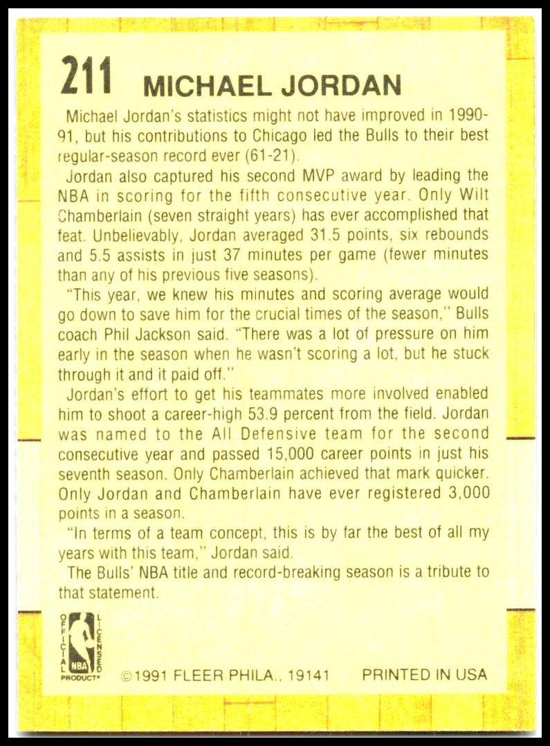 1991-92 Fleer #211 Michael Jordan Chicago Bulls