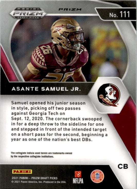 2021 Panini Prizm Draft Picks Collegiate Green #111 Asante Samuel Jr. Chargers
