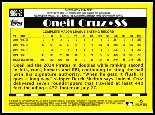 2025 Topps 1990 Topps Baseball 35th Anniversary #90B2-25 Oneil Cruz Pirates