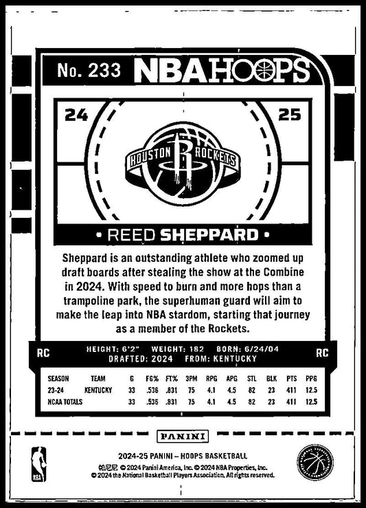 2024-25 Hoops #233 Reed Sheppard Rookie Houston Rockets