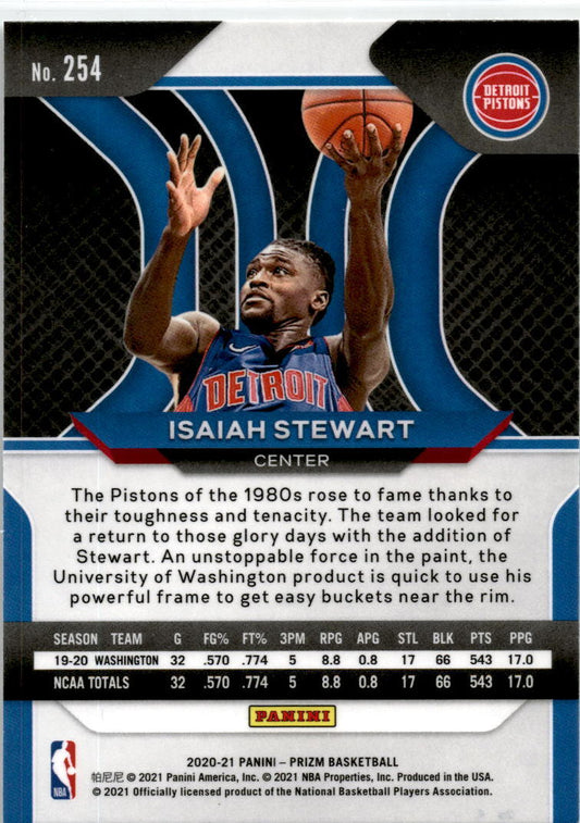 2020 Prizm #254 Isaiah Stewart RC Detroit Pistons