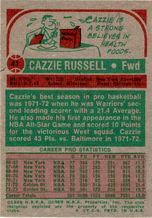 1973-74 Topps #41 Cazzie Russell Golden State Warriors