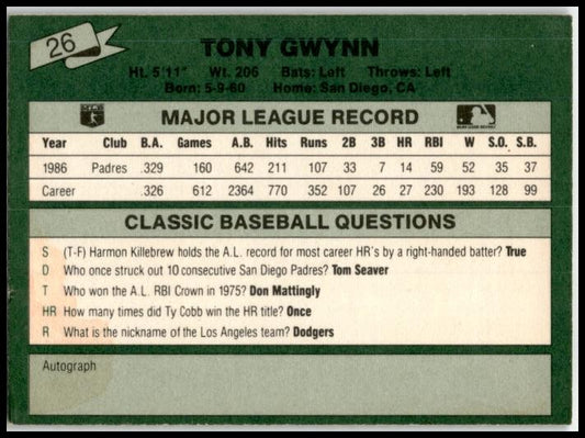 1987 Classic #26 Tony Gwynn San Diego Padres