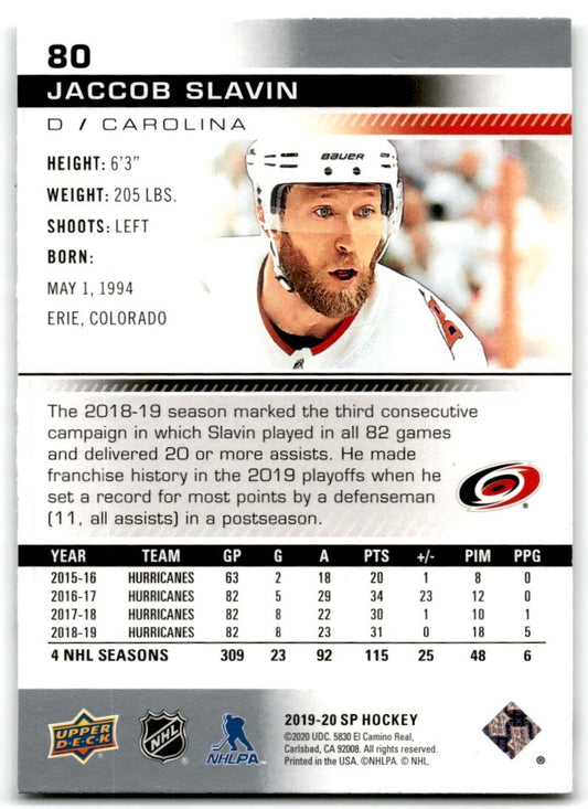 2019-20 SP Jaccob Slavin Carolina Hurricanes #80