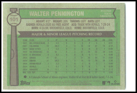 2025 Topps Heritage Chrome #101 Walter Pennington Rookie Rangers