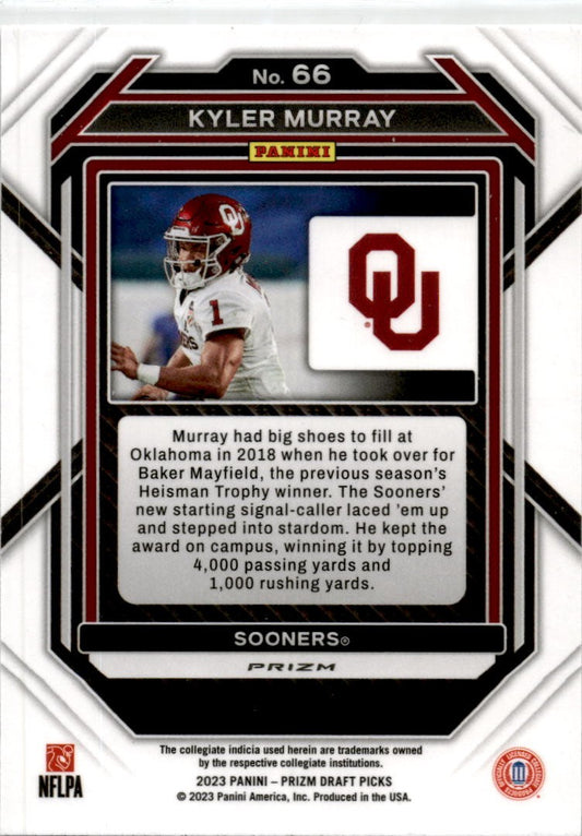 2023 Panini Prizm Draft Picks Silver #66 Kyler Murray Oklahoma Sooners