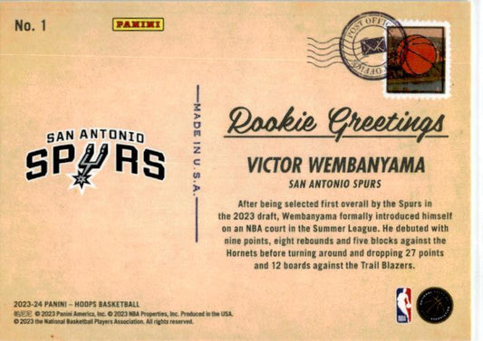 2023-24 Hoops Winter Rookie Greetings #1 Victor Wembanyama San Antonio Spurs