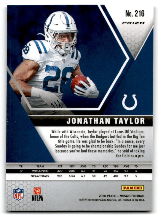 2020 Panini Mosaic Pink Prizm Jonathan Taylor Rookie Indianapolis Colts #216
