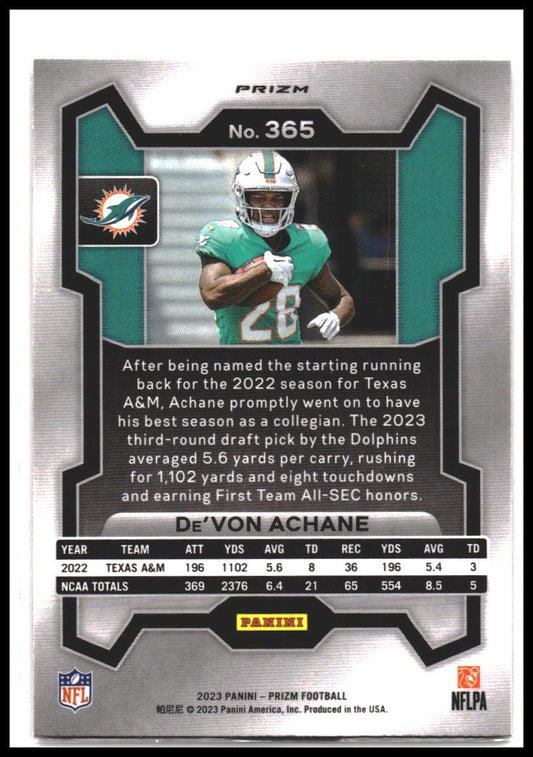 De'Von Achane #365 2023 Panini Prizm Disco Orange