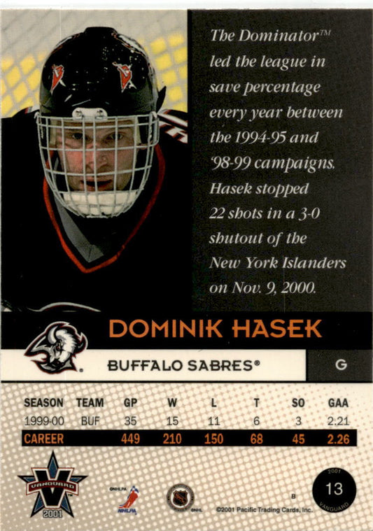 2000-01 Pacific Vanguard #13 Dominik Hasek Buffalo Sabres