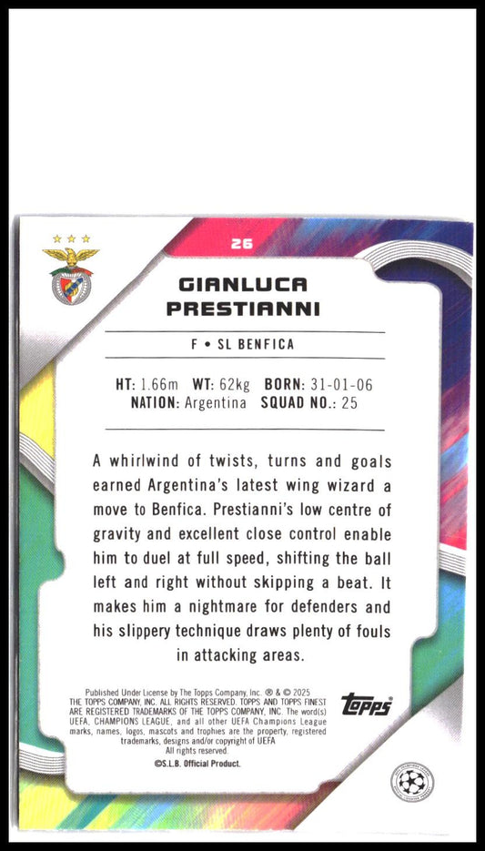 Gianluca Prestianni #26 2024-25 Finest UEFA Club Competitions Rookie RC