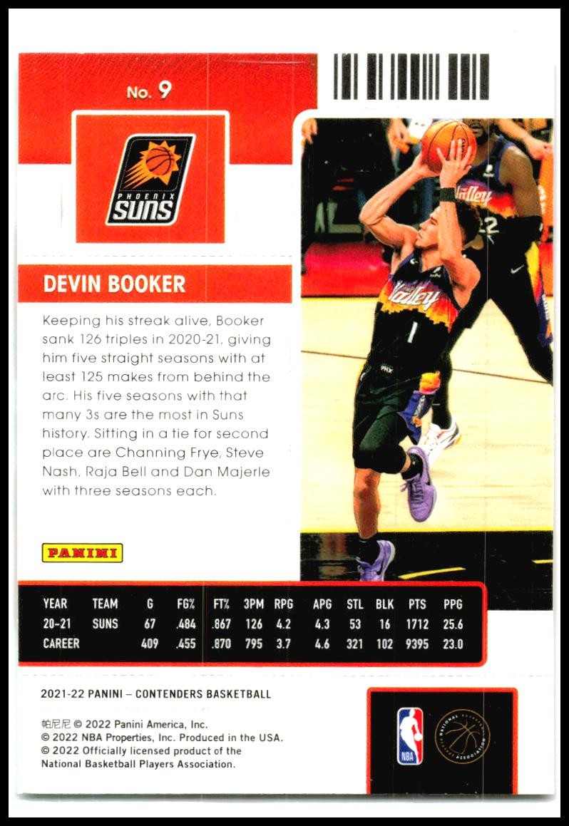 2021-22 Panini Contenders Game Ticket Green #9 Devin Booker Phoenix Suns