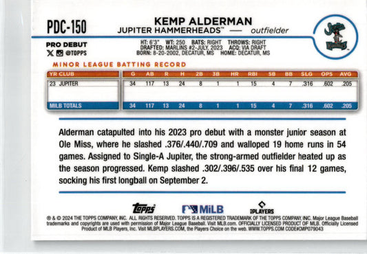 2024 Topps Chrome Pro Debut #266 Kemp Alderman Rookie Marlins
