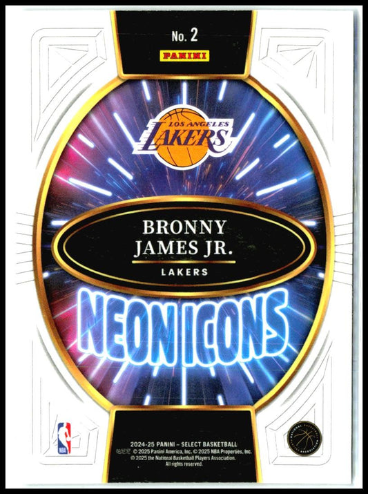 2024-25 Panini Select Neon Icons #2 Bronny James Jr. Los Angeles Lakers