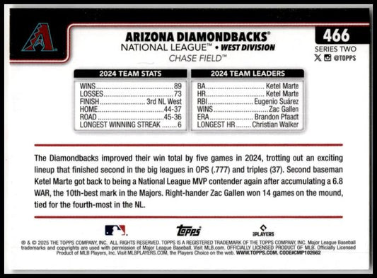 2025 Topps Holiday #466 Arizona Diamondbacks Arizona Diamondbacks