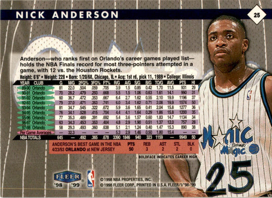 1998-99 Fleer Tradition #25 Nick Anderson Orlando Magic