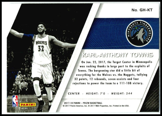 2017-18 Panini Prizm Get Hyped! #GH-KT Karl-Anthony Towns Minnesota Timberwolves