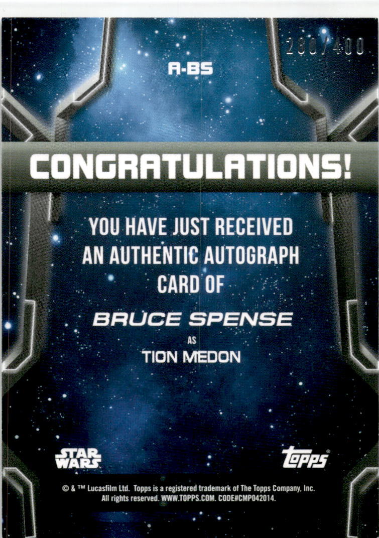 2020 Star Wars Holocron Auto /400 #A-BS Bruce Spense as Tion Medon