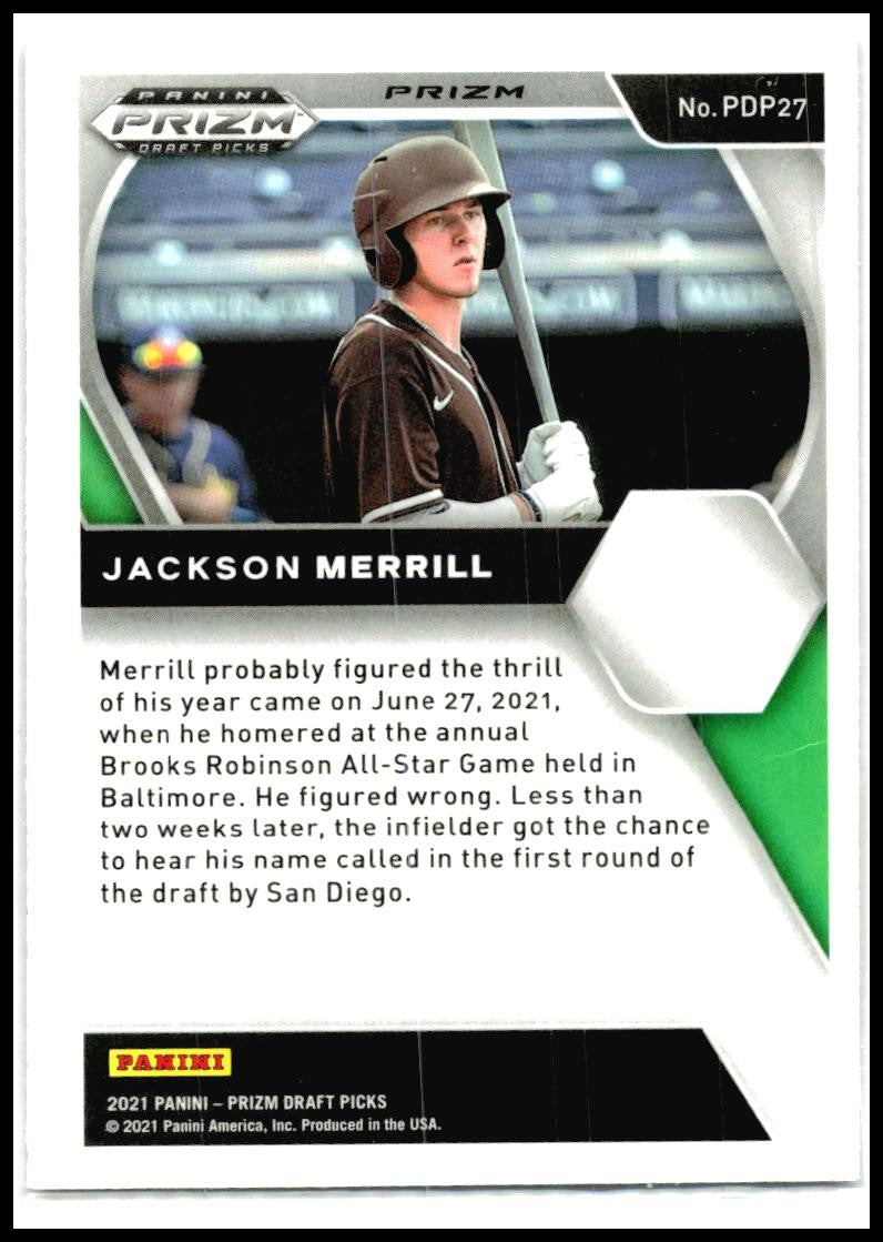 2021 Panini Prizm Draft Picks Pink Velocity Prizm #PDP27 Jackson Merrill Paders