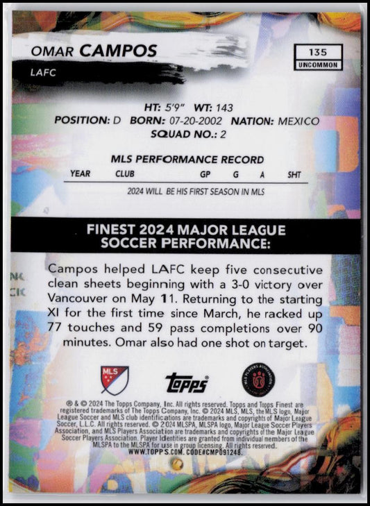 2024 Finest MLS #135 Omar Campos Orange Refractor #/25