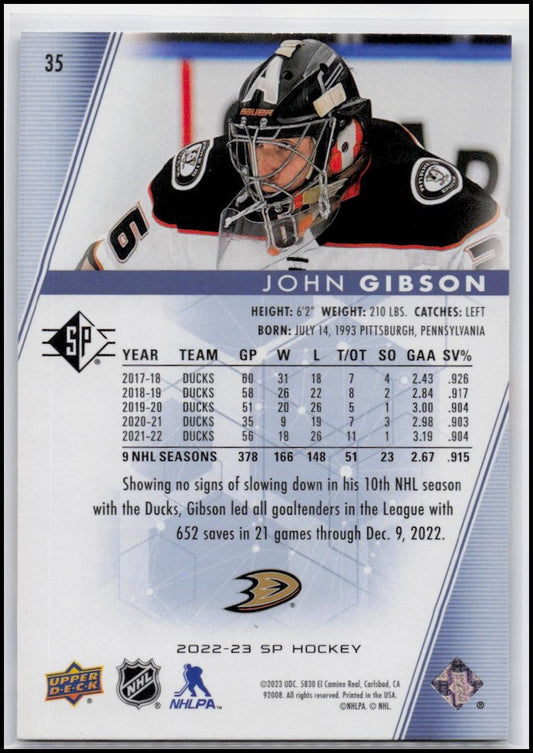 2022-23 SP #35 John Gibson Blue