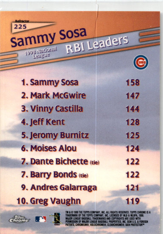 Topps Chrome Refractor #225 Sammy Sosa Chicago Cubs