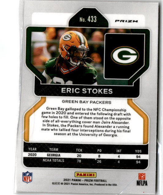 2021 Panini Prizm Lazer Prizm #433 Eric Stokes Rookie Green Bay Packers