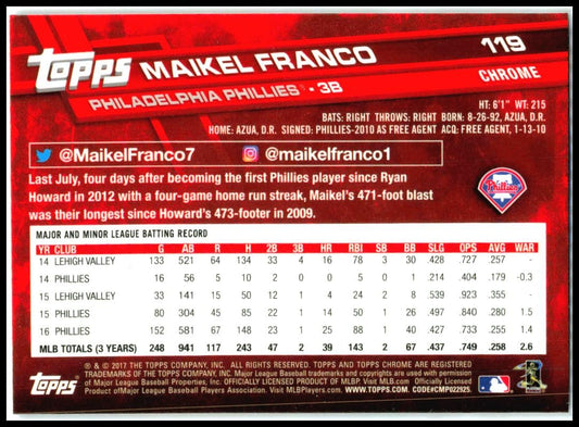 2017 Topps Chrome #119 Maikel Franco Philadelphia Phillies