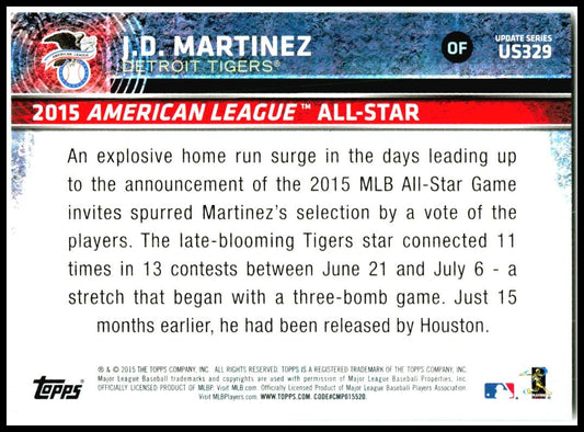 2015 Topps Update #US329 J.D. Martinez Detroit Tigers
