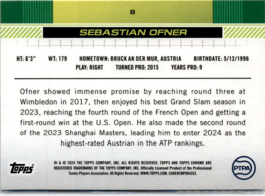 2024 Topps Chrome Tennis #8 Sebastian Ofner