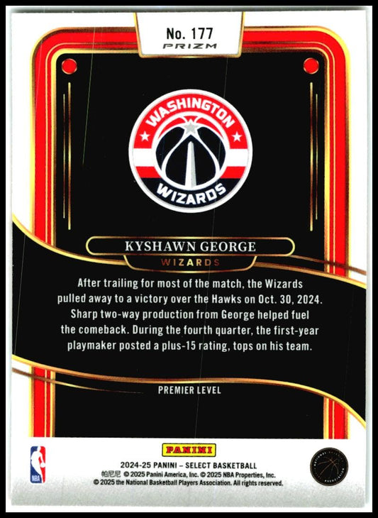 2024-25 Panini Select Orange Flash #177 Kyshawn George Rookie Washington Wizards