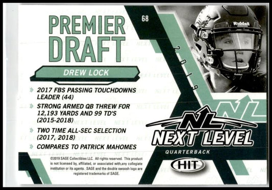 2019 SAGE HIT #68 Drew Lock Missouri Tigers