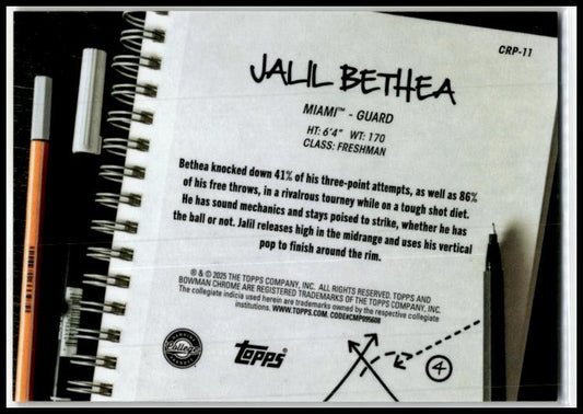 2024-25 Bowman University Chrome Playbook Gold #CRP-11 Jalil Bethea Miami