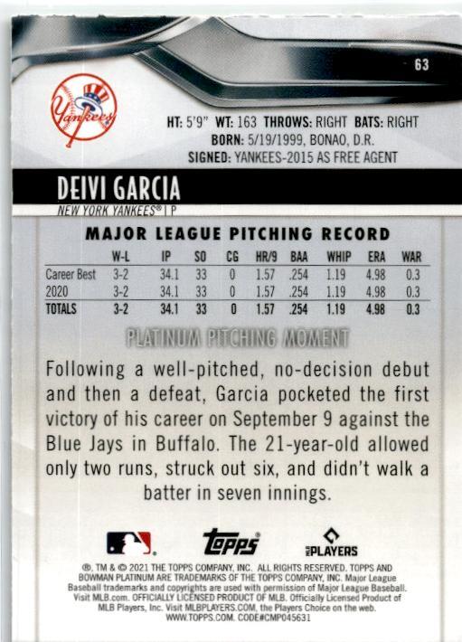 2021 Bowman Platinum #63 Deivi Garcia Rookie New York Yankees