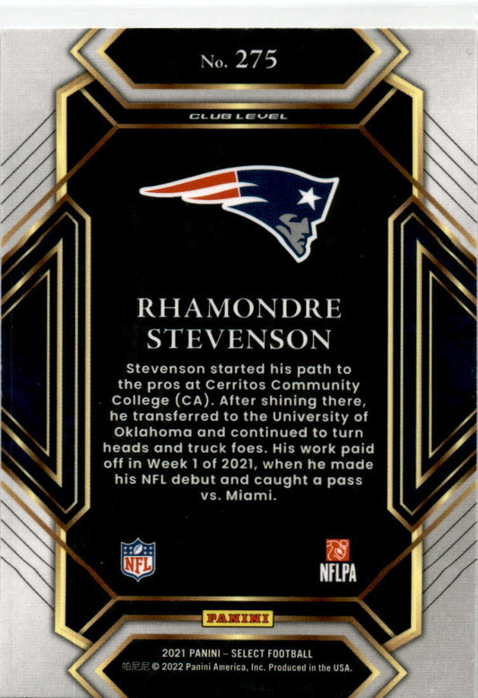 2021 Panini Select #275 Rhamondre Stevenson Rookie New England Patriots