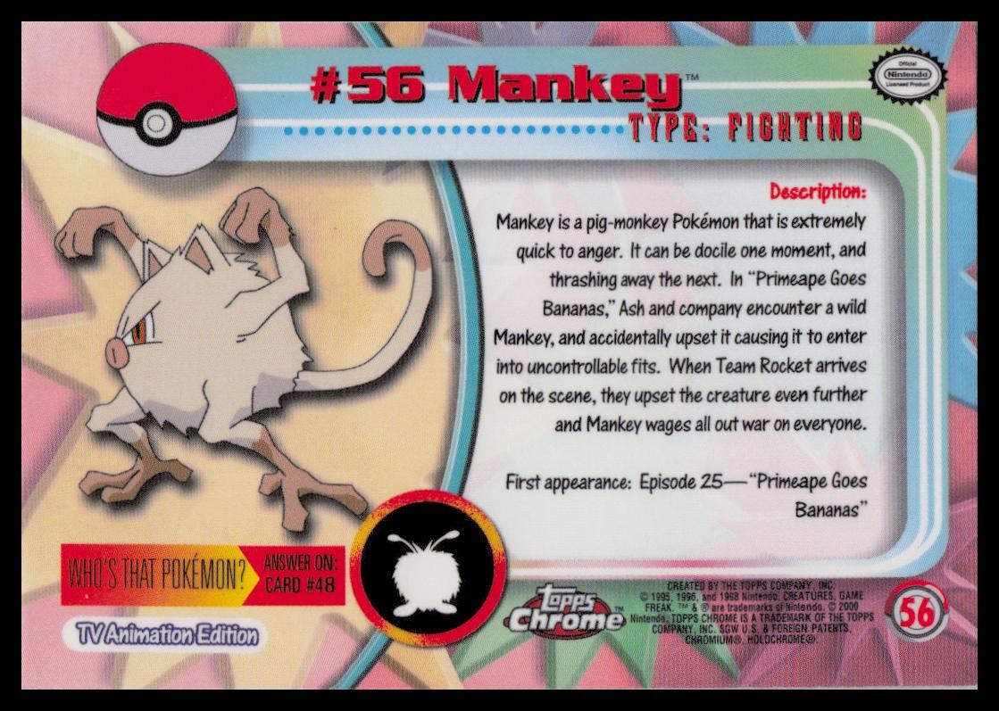 2000 Topps Chrome Pokemon #56 Mankey