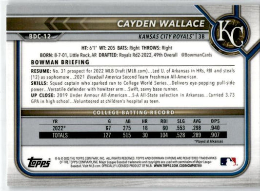 2022 Bowman Draft Chrome Black & White RayWave Refractor #BDC-12 Cayden Wallace