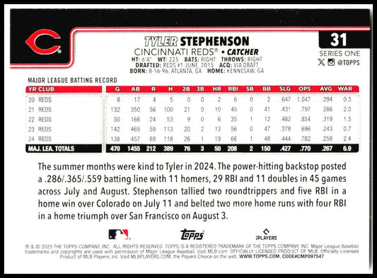 2025 Topps #31 Tyler Stephenson Cincinnati Reds