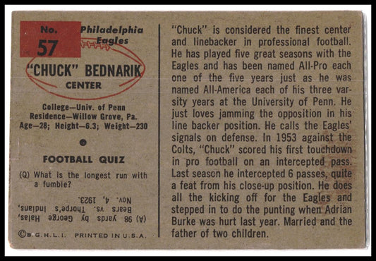 Chuck Bednarik #57 1954 Bowman
