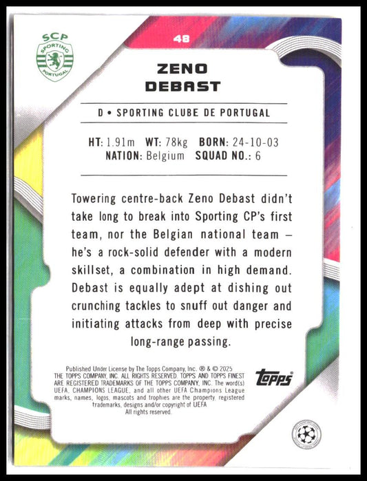 Zeno Debast #48 2024-25 Finest UEFA Club Competitions Gold Refractor #/50 Rookie