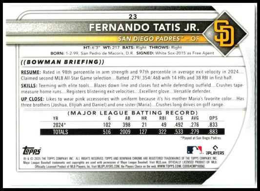 2025 Bowman Chrome Mojo Refractor #23 Fernando Tatis Jr. San Diego Padres