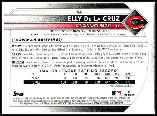 2025 Bowman #44 Elly De La Cruz Cincinnati Reds
