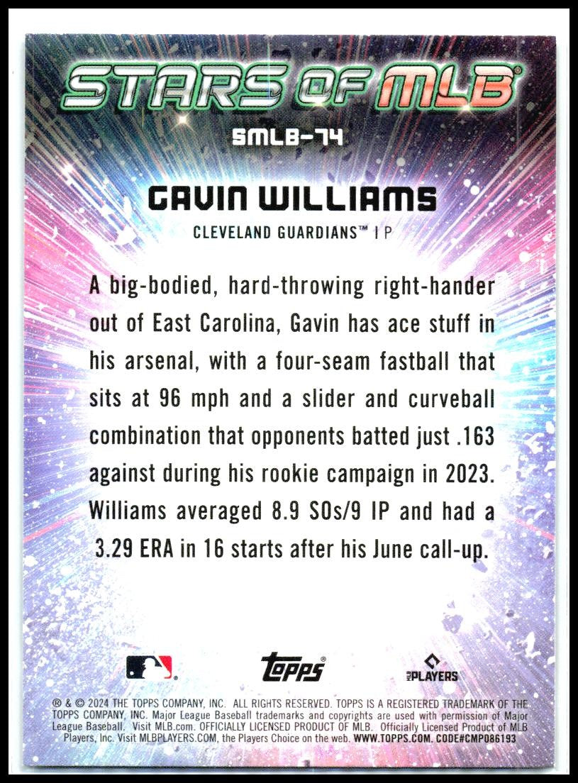 2024 Topps Update Stars of MLB #SMLB-74 Gavin Williams Cleveland Guardians