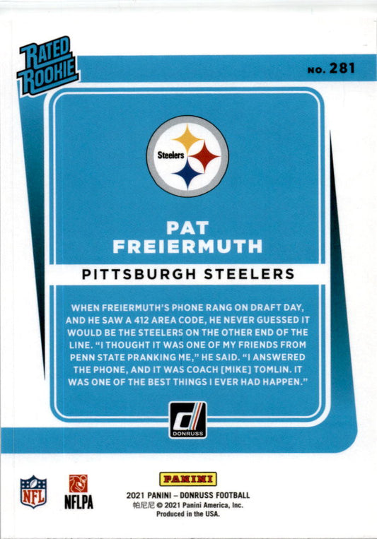 2021 Donruss #281 Pat Freiermuth Rookie Pittsburgh Steelers