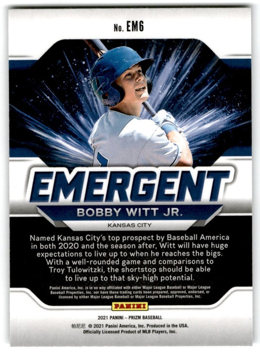 2021 Panini Prizm Emergent #EM6 Bobby Witt Jr. Kansas City Royals