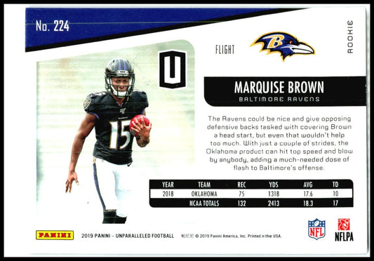 2019 Panini Unparalleled Flight #224 Marquise Brown Rookie Baltimore Ravens